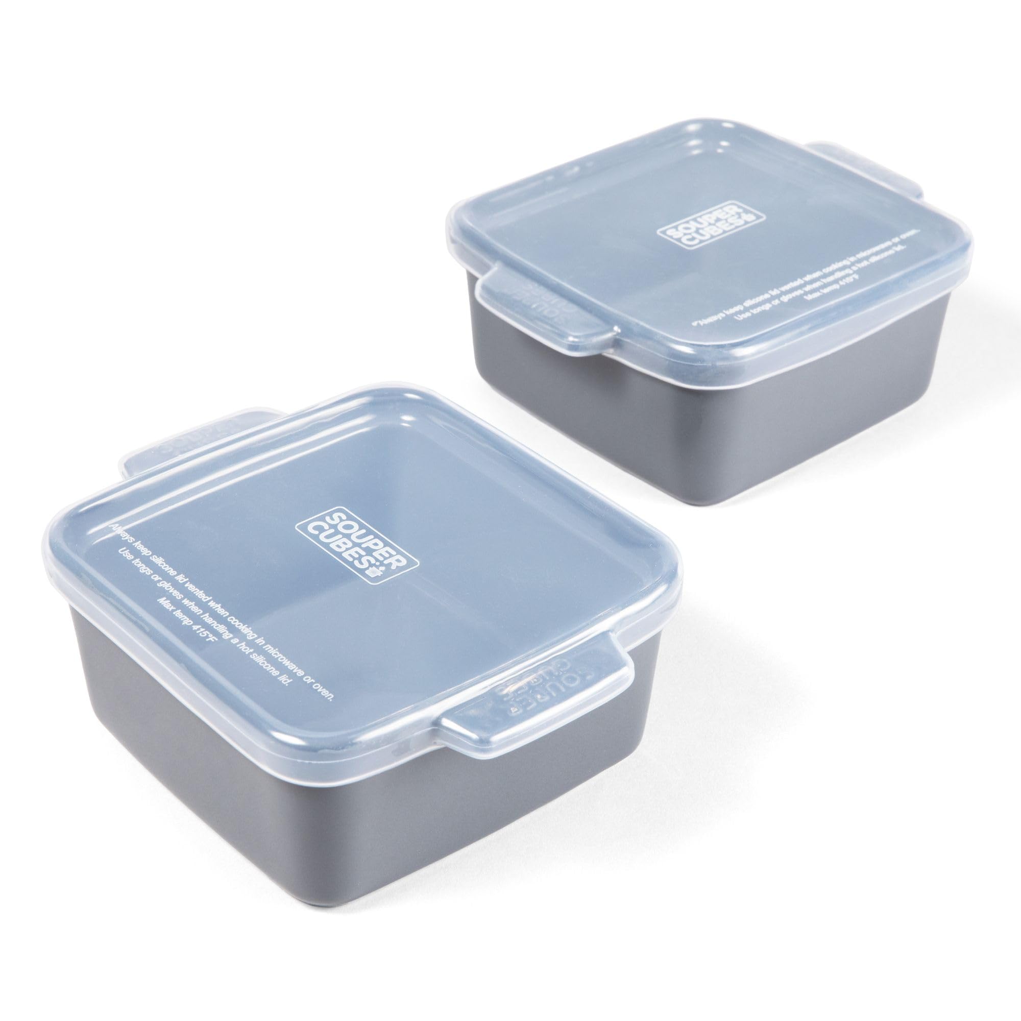 Photo 1 of **1 pc**Souper Cubes Stoneware - 5" x 5" Small Ceramic Baking Dish Set with Silicone Covers - Small Casserole Dishes for Oven - Kitchen and Bakeware Essentials - Set of 2 - Charcoal Mini Baking Dishes