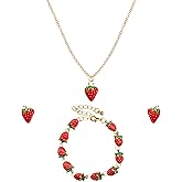 ownmysty Strawberry Necklace Earrings Bracelet Set, Christmas Gifts Stocking Stuffers for Women, Cute Fruit Charm Trendy Jewelry Gifts for Her, Birthday Anniversary Graduation Gifts for Women