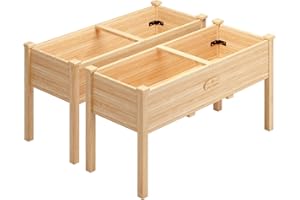 Sino Luban Raised Garden Bed 2PCS - Elevated Planter Box w/Liner Outdoor with Legs, Liner, Divider, Corner Brace - 48x24x30in Wood Raised Garden Planter Boxes for Deck/Patio/Garden Vegetables