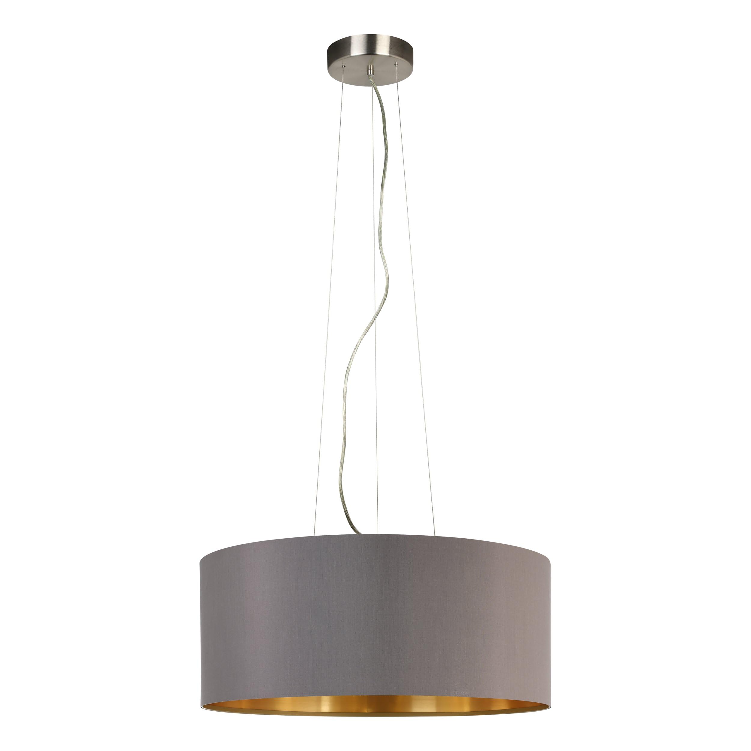 Eglo Maserlo 3-Bulb Fabric Pendant Lamp, Steel and Fabric Hanging Light Coloured in Nickel Matt, Cappuccino and Gold, E27 Socket, Ø: 53 cm (20.8")