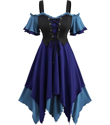 Rosegal Plus Women Steampunk Renaissance Costume Dress(Black_1/L)