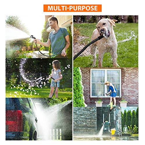HooSeen Expandable Garden Hose, 50ft Flexible Kink-Free Water Hose with Double Latex Core, 3/4" Solid Nickel Plating Fitting and Shut Off Valve (50FT, Black) (Renewed)