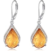 TIGERRIDER Amber 925 Sterling Silver Leverback Earrings Teardrop Dangle Earrings Jewelry Gift for Women Birthday Christmas