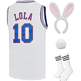 Youth Basketball Jersey for Kids Lola #10 / Bugs #1 Space Movie Jerseys Halloween 90s Sports Jersey White/Red XS-XL
