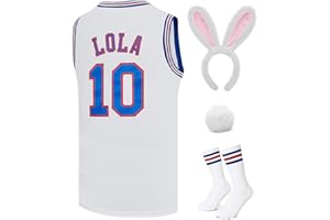 RESBAI Youth Basketball Jersey for Kids Lola #10 / Bugs #1 Space Movie Jerseys Halloween 90s Sports Jersey White/Red XS-XL