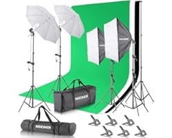 Neewer 2.6M x 3M/8.5ft x 10ft Background Support System and 800W 5500K Umbrellas Softbox Continuous Lighting Kit for Photo St