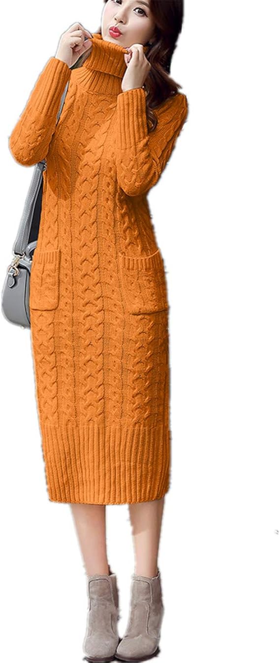 Amazon Snolyni レディースニットワンピース スリット入り ケーブル編みニット 長袖 タートルネック 秋冬 暖かい ストレッチ ロング丈 ワンピース チュニック 通販