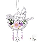 Laraine Bird Suncatcher with Pressed Flower Wings Mather's Day Birdie Glass Wind Chime Ornament Charm with Metal Heart Gifts for Mom Grandma Aunt Birthday (Pink, Mom)