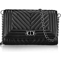 ショルダーバッグ・ポシェット LEATHERY Chain Cross Tote Bag (BLACK) Small Leather Crossbody Bag for Women Clutch Purse Womens