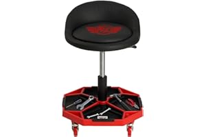 BullsArmor Medium Rolling Mechanic Chair with Backrest - Swivel Seat with Multi-Compartment Removable Tray – Adjustable Heigh