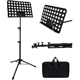 57IN Sheet Music Stand, Tall Music Stand for Sheet Music High Stability, Adjustable Portable Music Stand with Carrying Bag for Guitar, Violin, Ukulele (33-57IN-B)