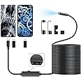 16.4ft Endoscope Camera with Light for iPhone and Android, 1920P HD IP67 Waterproof Borescope with 8 Adjustable LED Lights, Semi-Rigid Snake Camera, 7.9mm Black