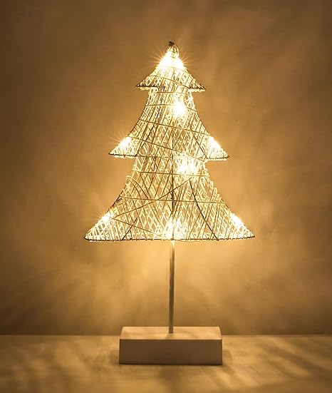 Lewondr Table Lamp Battery Powered Tree Shape Bedside Light Desk