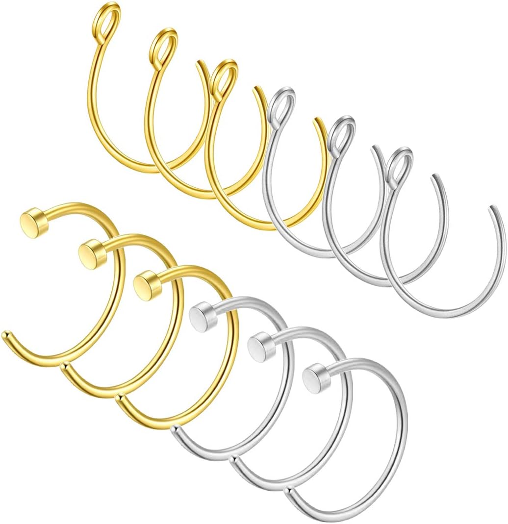BODYA 8-27Pcs Surgical Steel Clip on Non-Pierced Hoops Nose Piercings Lip Ear Rings 20G