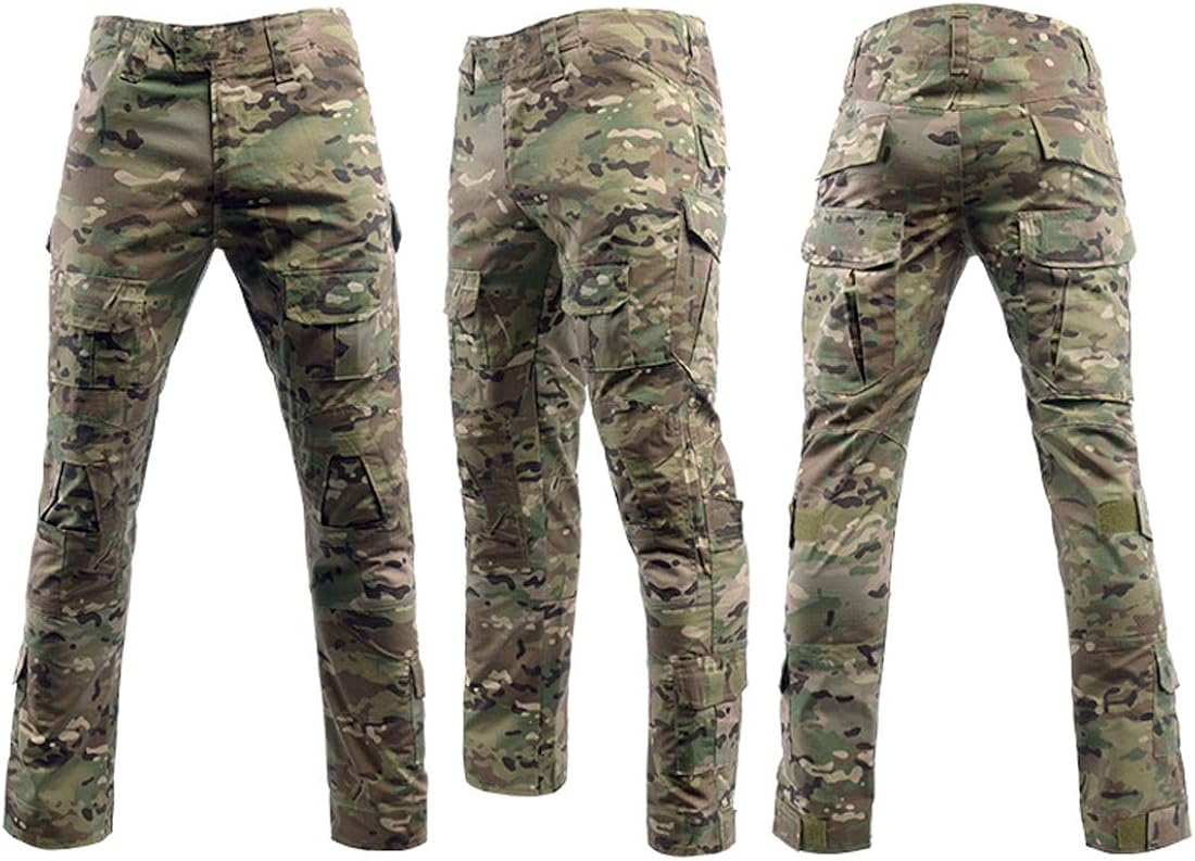 LANBAOSI Men's Tactical Combat Shirt and Pants Set Long Sleeve Multicam Woodland BDU Hunting Military Uniform 1/4 Zip: Clothing