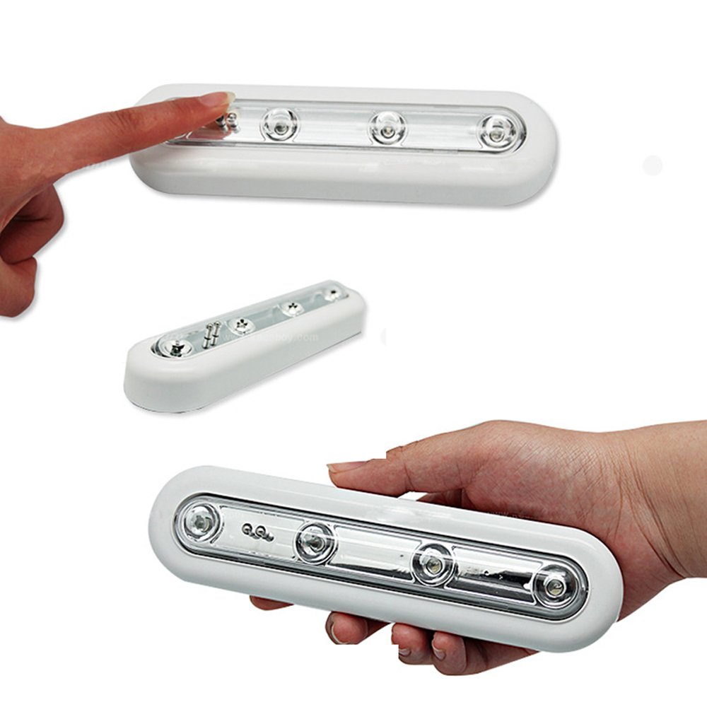 Tap Closet Lights ixaer One Touch Light, 4-led Touch Tap Light, Stick-on Anywhere Push Light, Cordless Touch Sensor LED Night Light, Battery Operated Stair Safe Lights for Closets Cabinet