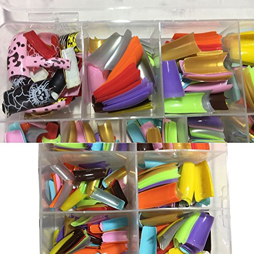 AORAEM 500 Pcs 12 Color French False Acrylic Gel Nail Art Tips Half with Box