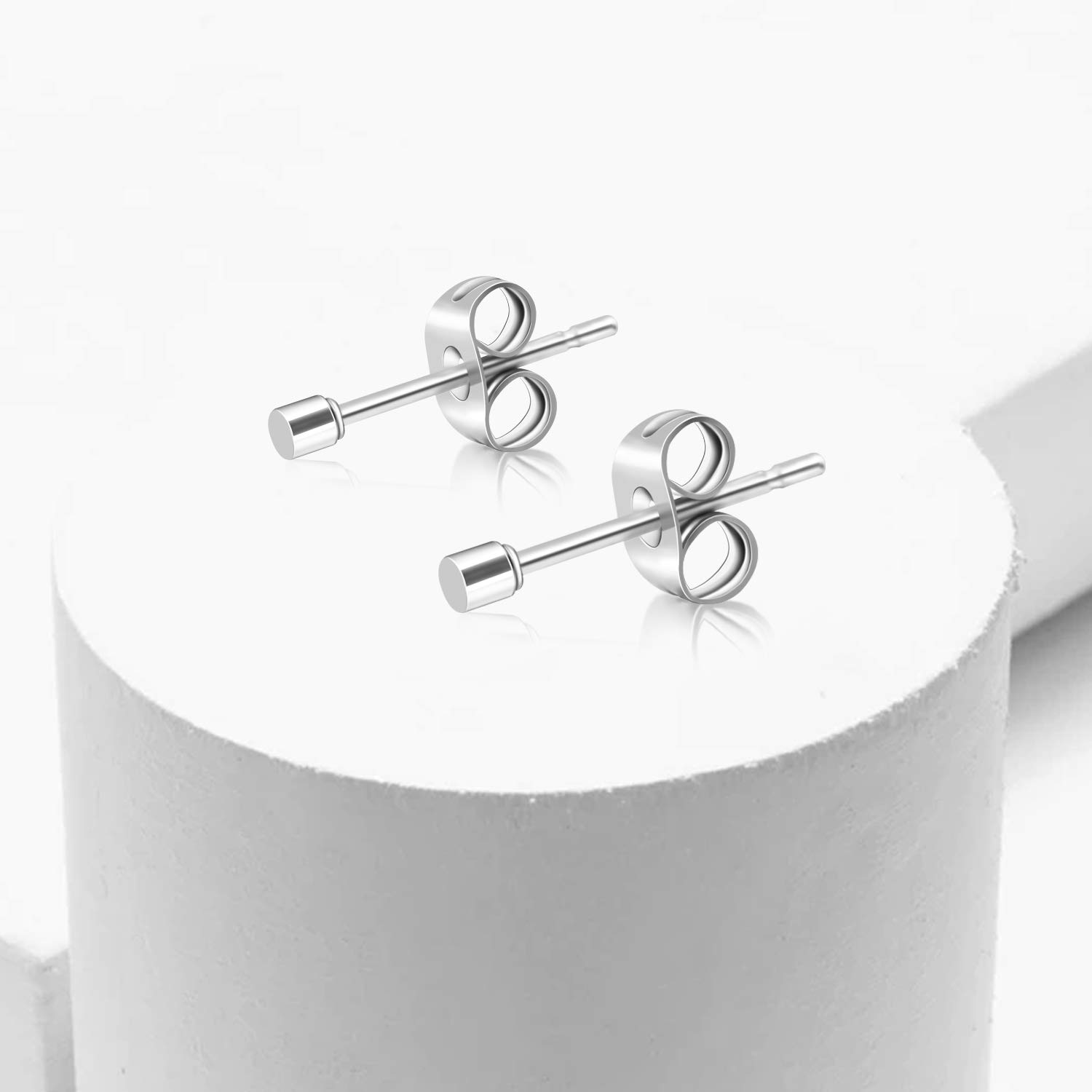 UHIBROS Hypoallergenic Stainless Steel Stud Earrings 2mm Tiny Ear Studs for Women Man 18K White Gold Plated 6 Pairs