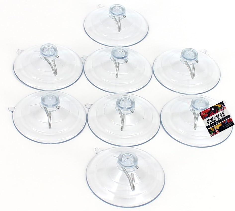 COTU (R) 8 Pack of All Purpose 2 1/2 inch Large Strong Suction Cups with Hooks - Made in USA (Holds up to 8 lbs per Suction Cup)
