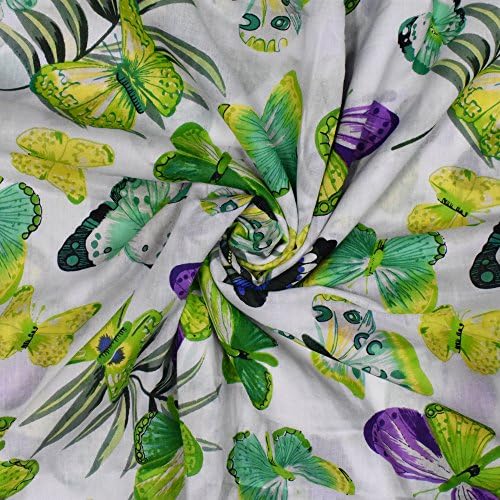 White Butterfly Cotton Cambric Fabric Apparel 43" Inches Dressmaking Craft Supplies By the Yard