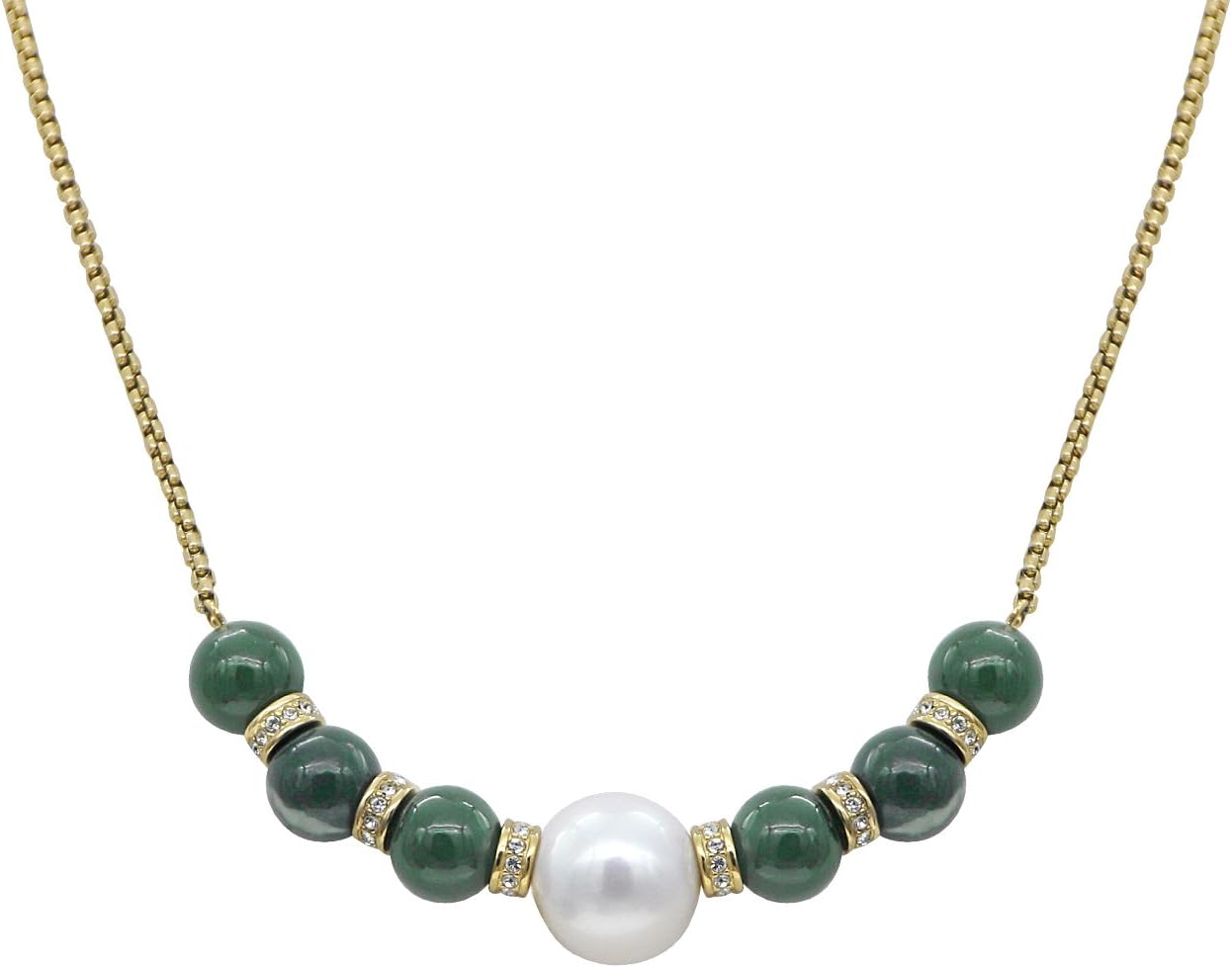 Stellia Precious Orbs Pearl and Jade Necklace 24K Gold Chain
