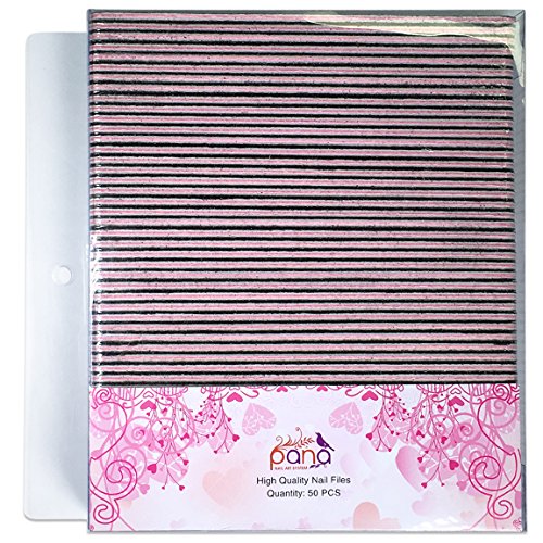 Pana Black Jumbo Size (Grit: 100 x 180, Pack of 50 Pieces) USA Professional Emery Board JUMBO Size Pink Center Nail Files