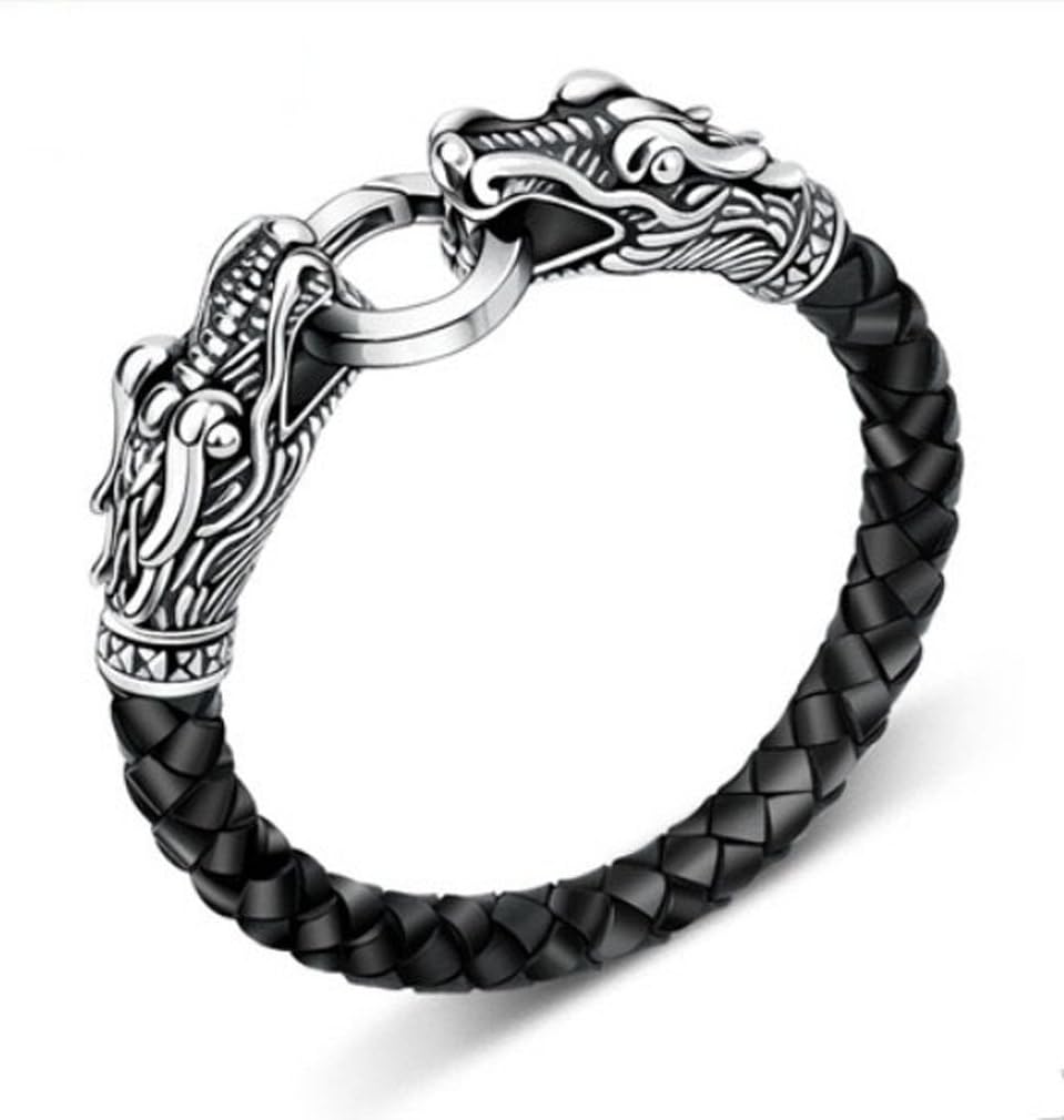 Leather Tibetan Silver Men Bracelet Titanium Fashion Male Vintage Accessories Parataxis Dragon Bracelet Men Jewelry
