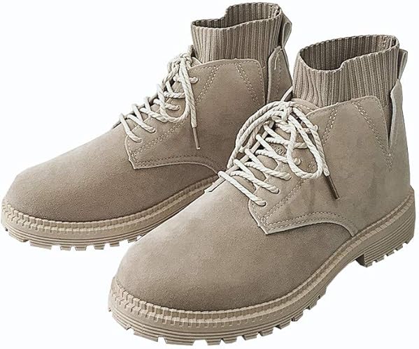 Amazon Angelo ショートブーツ メンズ 靴 ワークブーツ カジュアル シューズ エンジニアブーツ チャッカブーツ レースアップ ハイローか オシャレ 無地 秋冬 アウトドア 大きいサイズ 40 25cm ベージュ Angelo ブーツ