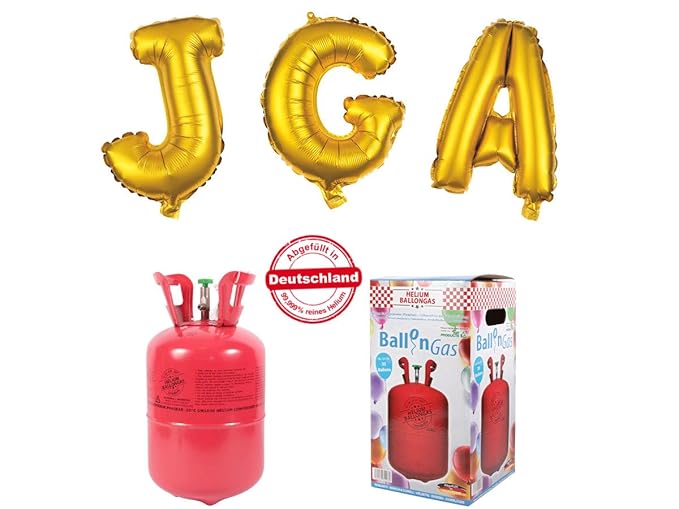Alsino JGA Deko Ballons Junggesellinnenabschied Damen Accessoires Set - Heliumgasflasche 250 L mit 'JGA' Folienballons, Größe