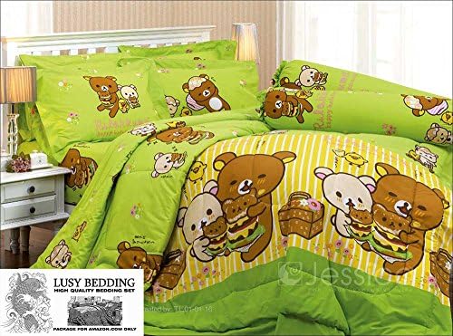 Rilakkuma Official Licensed Bedding Set, Bed Sheet, Pillow Case, Bolster Case (Not Included Comforter) RK004 Set B (QUEEN 60"x78") with "Lusy Bedding" Label