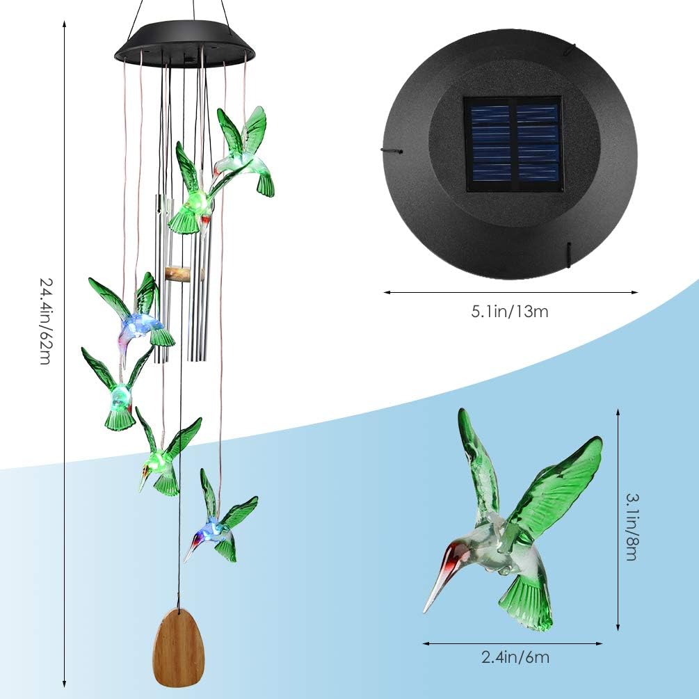 OUTUL Wind Chimes Outdoors LED Solar Hummingbird Wind Chime for Windows, Yard, Patio, Porch, Garden, Backyard, Memorial Wind Chimes Gifts for Mom Grandma : Garden & Outdoor