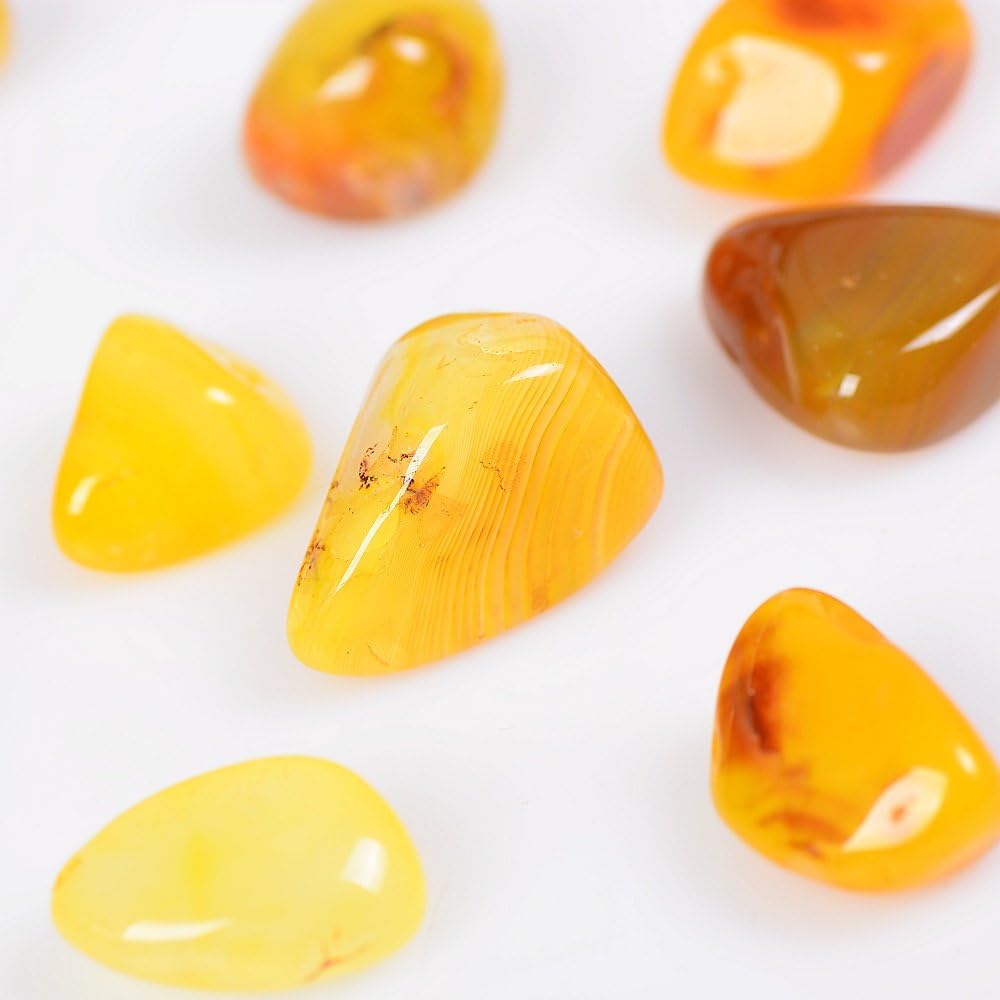 OCN-HEALING 200g Crystal Tumbled Polished Natural Agate Gravel Stones for Plants and Crafts - Small Size - 7mm to 9mm Avg (Yellow Agate) : Garden & Outdoor