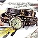 AMPM24 Vintage Coffee Leather Girl Lady Women Slim Wrap Long Bracelet Quartz Watch Gift