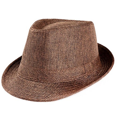 image for Napoo Unisex Solid Color Beach Straw Hat Sun Cap (Coffee)