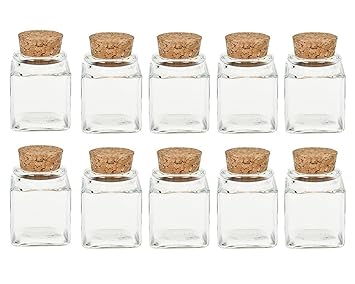 Gewürzgläser Set mit Press-korken | 10 teilig | Füllmenge 50 ml | Cub Eckig Hochwertiges Glas | Glasdose Glasgefäß ideal für 