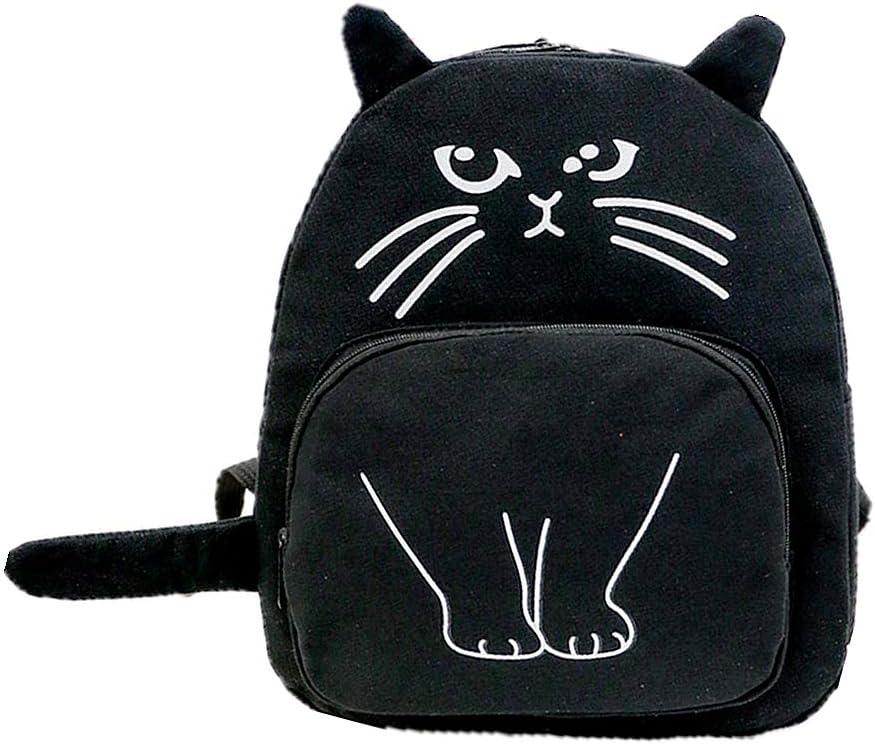 YOMORIO Cute Cat Canvas Backpack with Ears Anime Kitten School Bag Shoulder Bag Daypack