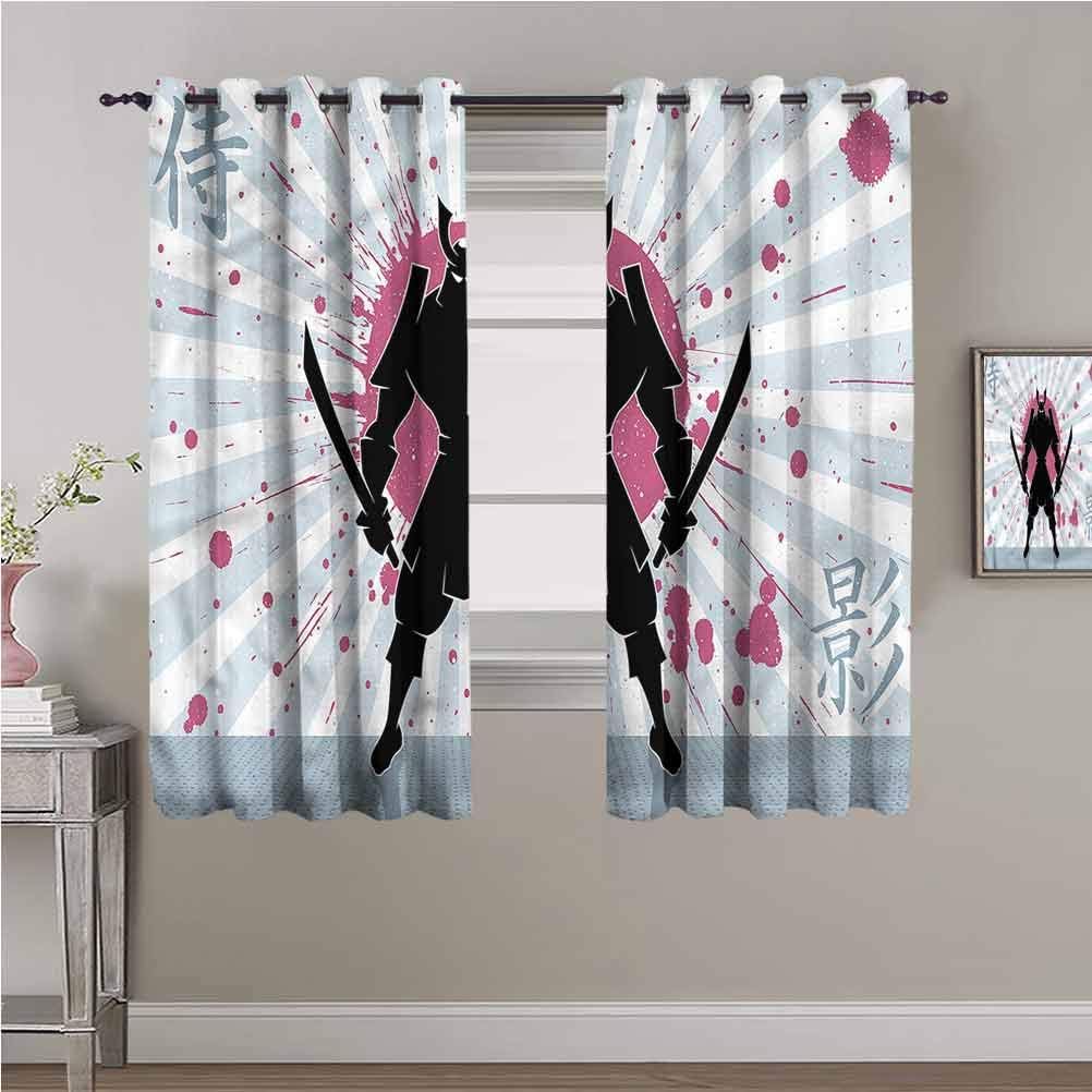 Japanese Blackout Curtain Cartoon Dark Color Samurai