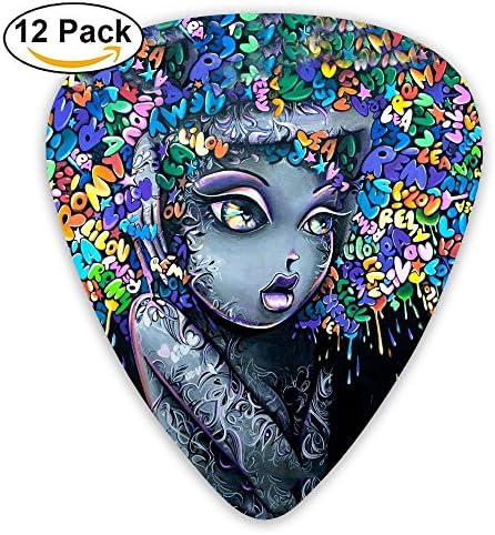LLGUITAR Artistic Big Hair Women Guitar Picks 12pack Celluloid Plectrum Custom 0.46mm/0.71mm/0.96mm For Electric Acoustic Guitars Bass Best Stocking Stuffer Gifts For Kids Teens Adults