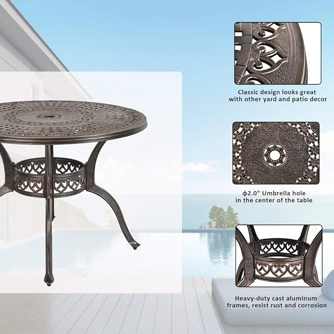 Amazon Com Ipkig Cast Aluminum Patio Dining Set 5 Pieces Wrought Iron Patio Furniture Outdoor Round Table And 4 Chairs For Lawn Garden Balcony Backyard Umbrella Hole Anti Rust Lattice Design Ronud 2 Garden