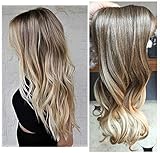 17 Inches 120grams Synthetic One Piece Half Head Wavy Curly Ombre Clip in Hair Extensions(Col. Ash brown/sandy blonde))