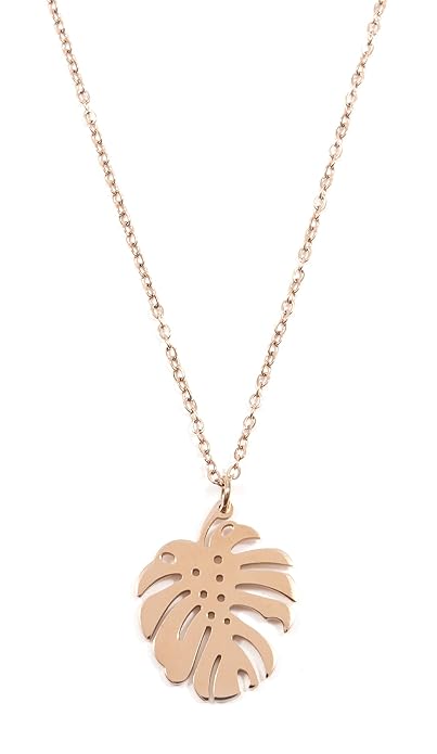 Happiness Boutique Monstera Necklace in Rose Gold | Delicate Necklace Tropical Leaf Pendant