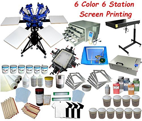 6 Color Full Set Screen Printing Kit 6 Color 6 Station Screen Printing Machine Screen & Platen Rotating Screen Printing Press