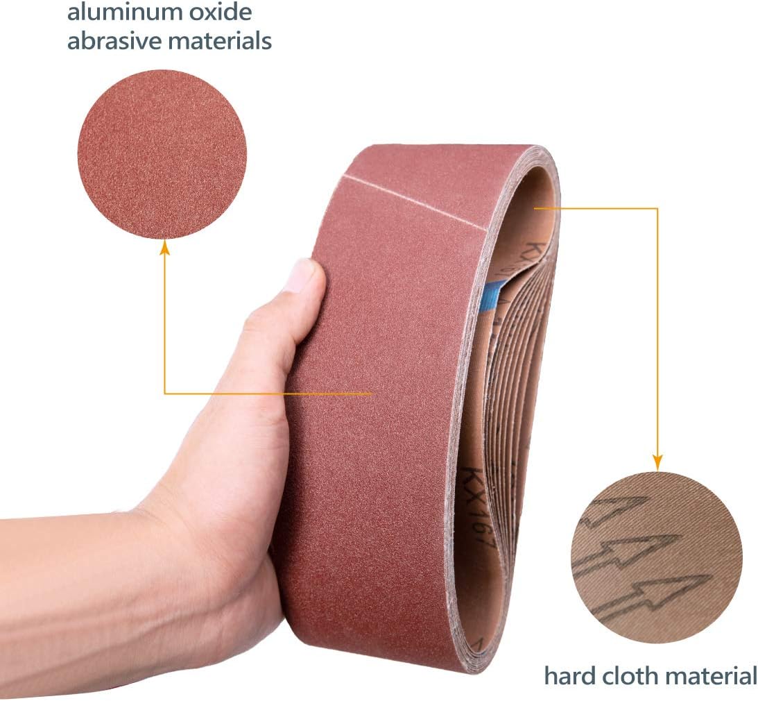 POWERTEC 110460 3 x 21" Sanding Belts | 40 Grit Aluminum Oxide Sanding Belt | Premium Sandpaper For Portable Belt Sander – 10 Pack - - 