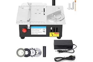 Mini Table Saw, 96W Mini Desktop Electric Saw Cutter with 4* Blades, Precision Craft Table Saw with Speed & Angle Adjust for 