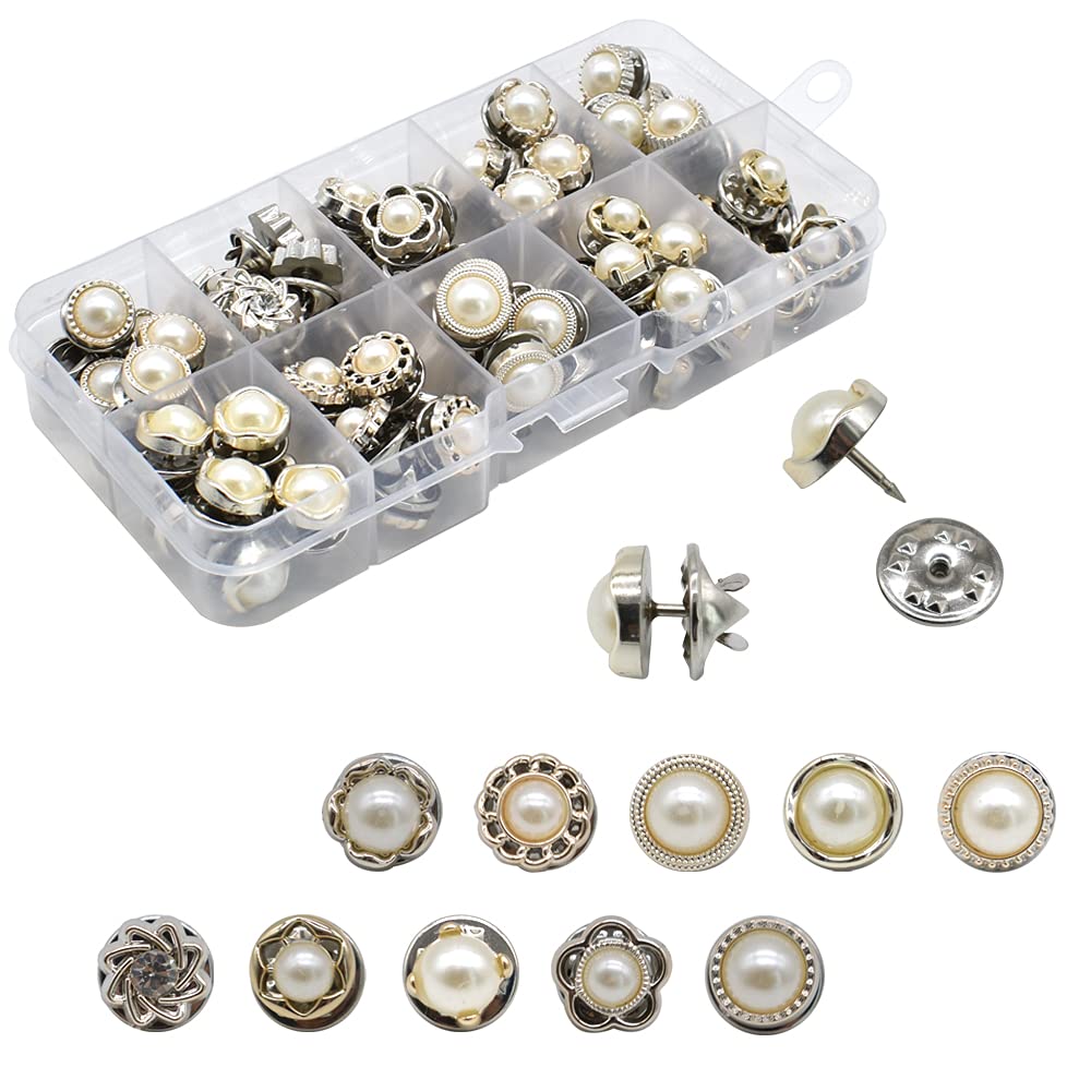 Photo 1 of 80Pcs 10 Styles Women Shirt Brooch Buttons Cover up Button Pearl Safety Brooch Pins Button for Clothing Dress Supplies Clothing Bags Accessories Supplies DIY Crafts