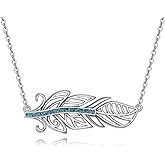 YAFEINI Turquoise Necklace 925 Sterling Silver Feather/Cross/Dragonfly Pendant Necklace Jewelry Gifts for Women