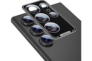 HelloDeere for Samsung Galaxy S24 Ultra Camera Lens Protector, Easy Installation, Perfect Fit, 9H Shatterproof Tempered Glass with Aluminum Metal Circle Camera Protector, Case Friendly, Black