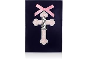 KOMI Pink Enamel Baby Wall Cross Christening Gifts Praying Girl Cross Christening and Dedication Baptismal Gifts from Godpare
