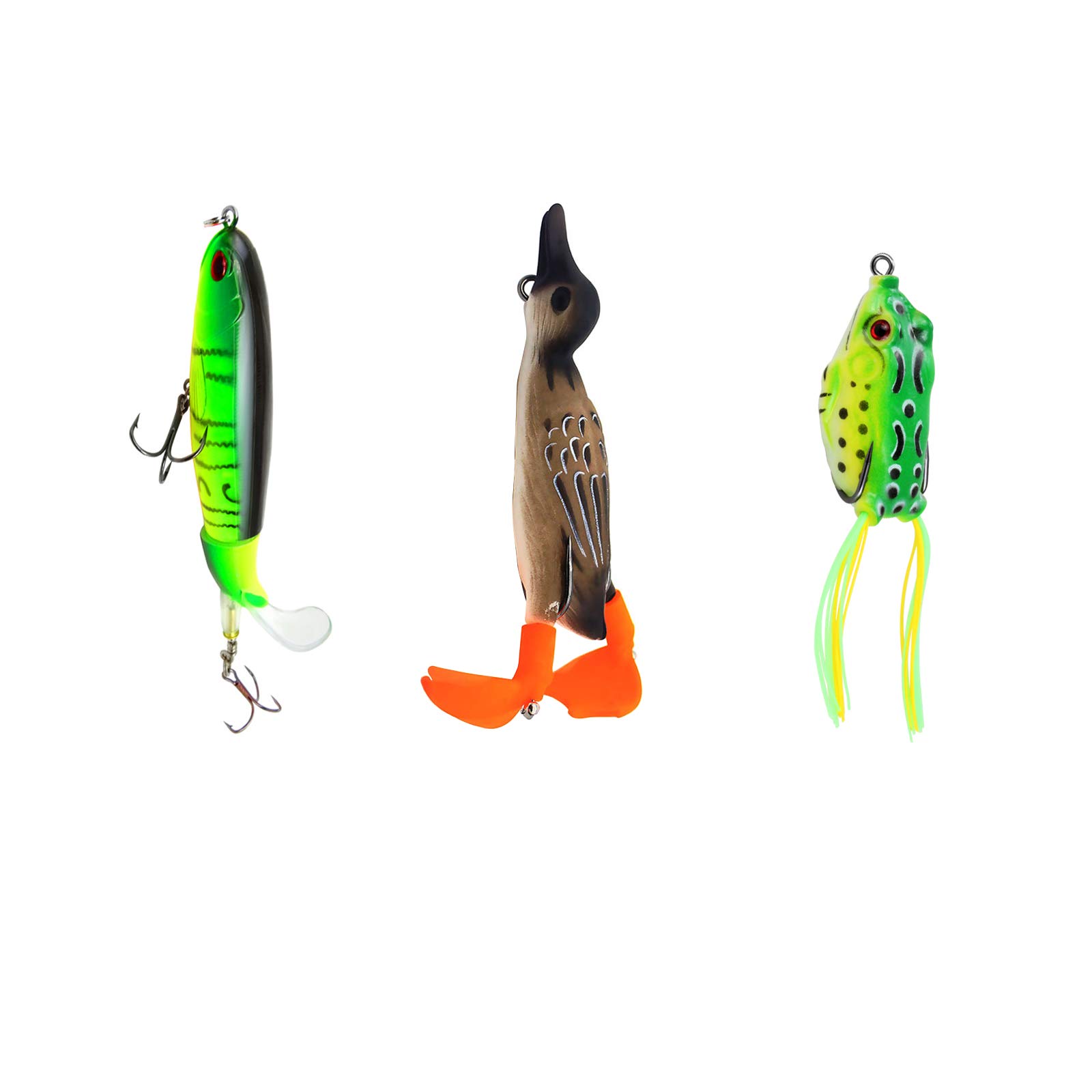 Topwater Fishing Lure Set, 3 Pack Lures - 3D Suicide Duck, Topwater Fishing Lures with Storage Box, Topwater Frog (15.35g / 12g / 8g), Floating Lure