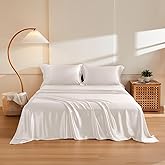THXSILK Silk Sheet Set 4Pcs, 6A+ Top Grade 100% Natural Mulberry Silk Bed Sheets Luxury Bedding Sets Ultra Soft Durable, 1 Fitted Sheet, 1 Flat Sheet and 2 Pillow Shams (Queen, Pearl White)